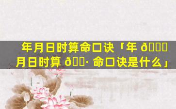 年月日时算命口诀「年 🐈 月日时算 🌷 命口诀是什么」